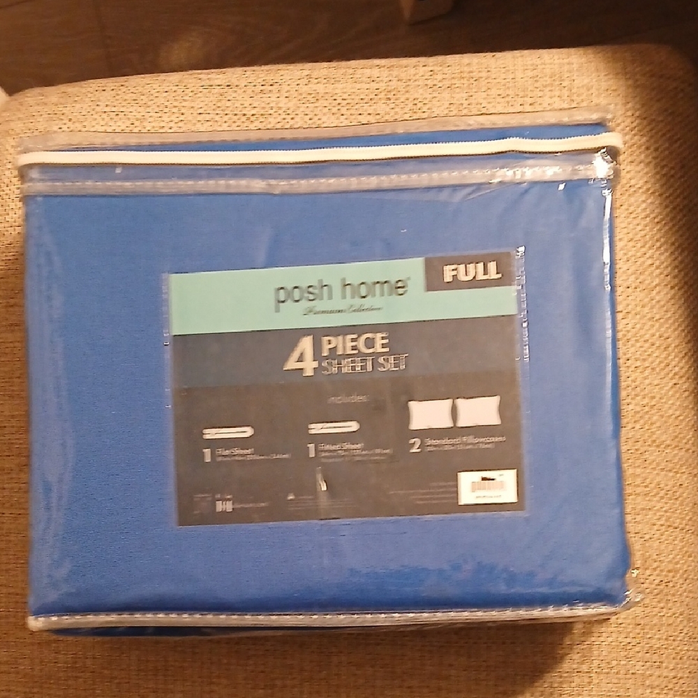 Posh Home Full Size 4 Piece Sheet Set Blue NWT
